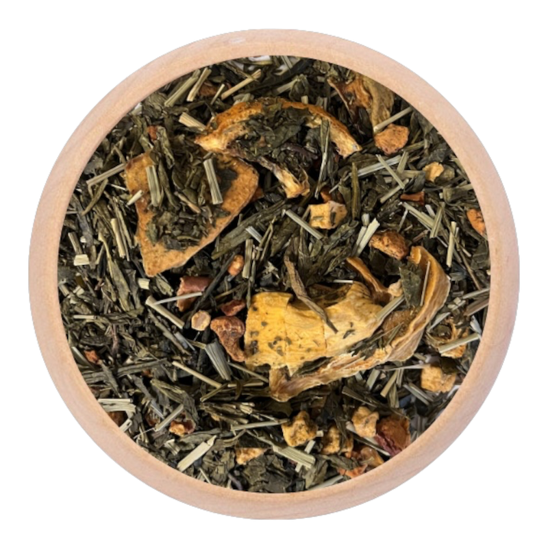 SenchaSinaasappelPassievrucht_thee_DePelikaan Sencha Sinaasappel-Passievrucht