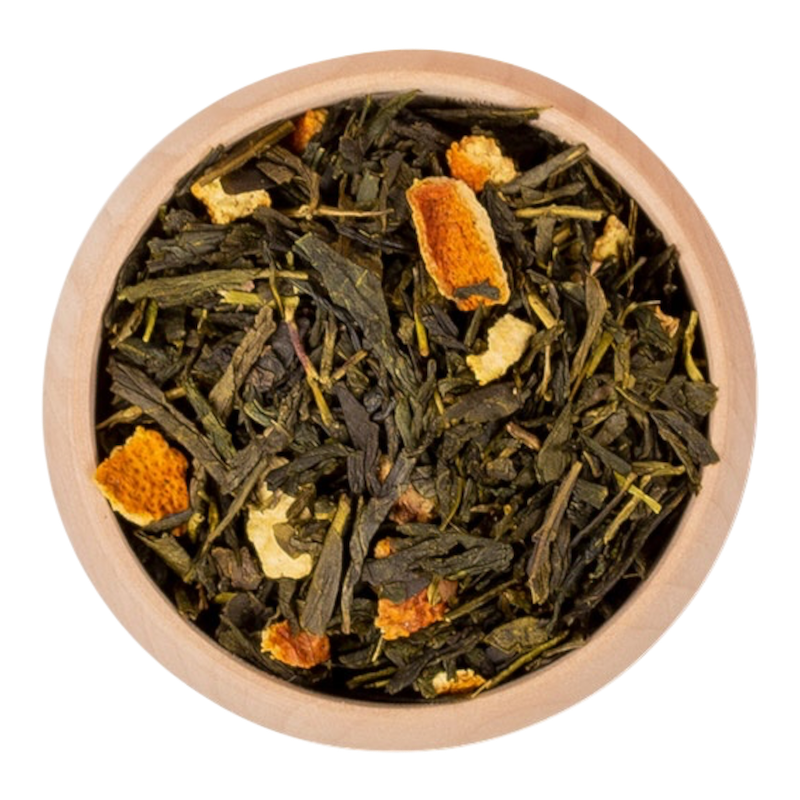 SenchaSinaasappel_thee_DePelikaan Sencha Sinaasappel