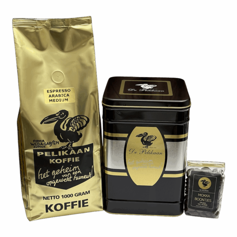 Koffiepakket-blik-boontjes_DePelikaan Cadeaupakket Koffie 2